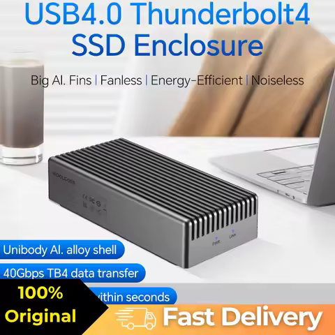 2025 new Thunderbolt 4 USB4 hard drive enclosure supports Thunderbolt 3/4/5, fanless cooling, silent