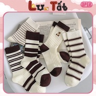 Women's High Collar Fine Wool Socks in Personalized Brown and White Color Mix - Code D3R02