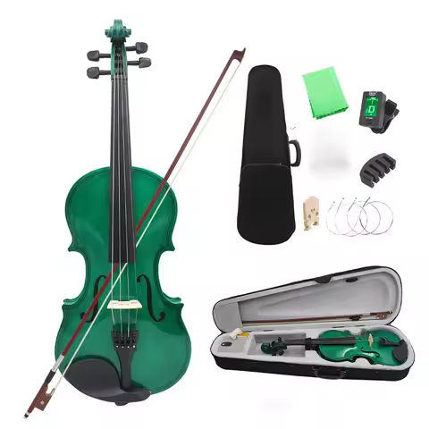 Violin Professional 4/4 Beginners Student Violin Green Violin with Case/Bow/Violin Bridges /Tuner/Mu