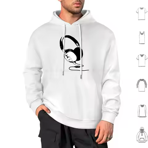 Headphones Hoodie Cotton Long Sleeve Headphones N Roll Grunge Punk Vintage Retro 1960s 1970s 1980s 1