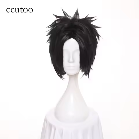 ccutoo 30cm Black Short Fluffy Layered Synthetic Hair Wigs Uchiha Sasuke Cosplay Wig Heat Resistance
