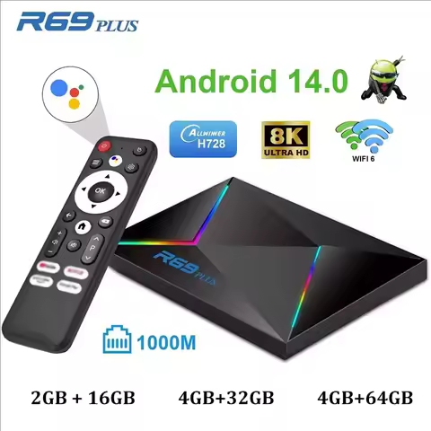 R69 Plus Voice Control Smart TV Box Android 14 Allwinner H728 Octa Core Support Netflix tv box WIFI6