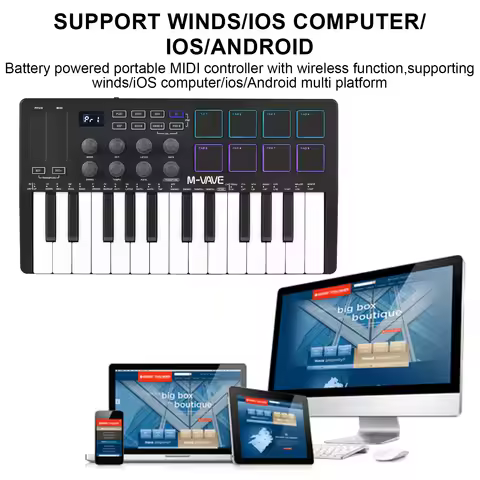 US M-VAVE 25-Key MIDI Control Keyboard Mini Portable USB Keyboard MIDI Controller 25 Velocity Sensit