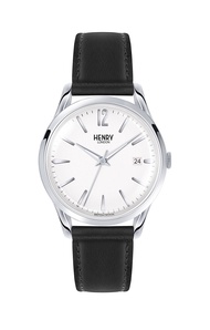 Henry London Unisex Edgware Quartz Watch with White Dial Analogue Display and Black Leather Strap