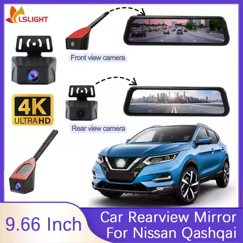 For Nissan Qashqai 2008-2025 9.66 Inch Car Rear View Mirror Dashcam 4K Front View And 1080P Rearview