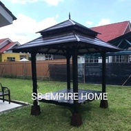 Gazebo 5x6 Double Roof Cengal Wood Pondok Kayu Handmade Outdoor Garden Fence Ladder Taman Bunga Paga