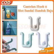 GANTUNGAN 2 Slot Slipper Hook / Sandal Hanger / 2 Slot Slipper Hook / Multipurpose Wall Mounted Hook