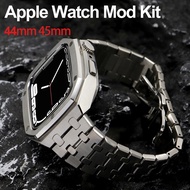 Luxury Metal Modification Kit for Apple Watch 9 8 7 45 44mm Stainless Steel Strap for Iwatch Series 