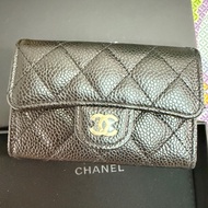 Chanel。cf翻蓋卡包。黑金荔枝皮