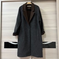 買到賺到 法國品牌 Cotélac 副牌 acote 雙色 捲袖設計 深灰色 中長版 羊毛 大衣外套