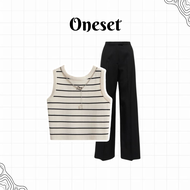 SLR - Set Nezi (Tanktop Salur + Kemeja Putih + Celana Kulot) Outfit wanita kekinian | Outfit korean