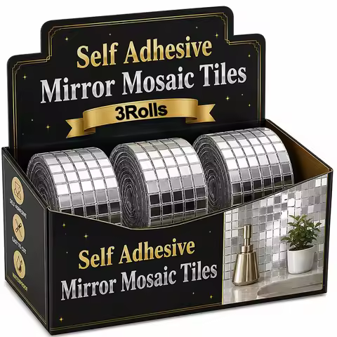 Self-Adhesive Mirror Tiles Glass Wall Stickers 4x100cm Square Disco Tiles for DIY Craft Disco Ball D