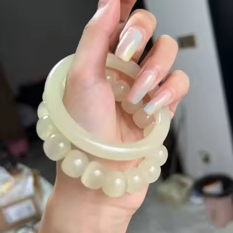 Natural Hotan Jade Bracelet Women's Afghan Blue White Jade Bangle Girl Beauty Jade Round Bar Handpie