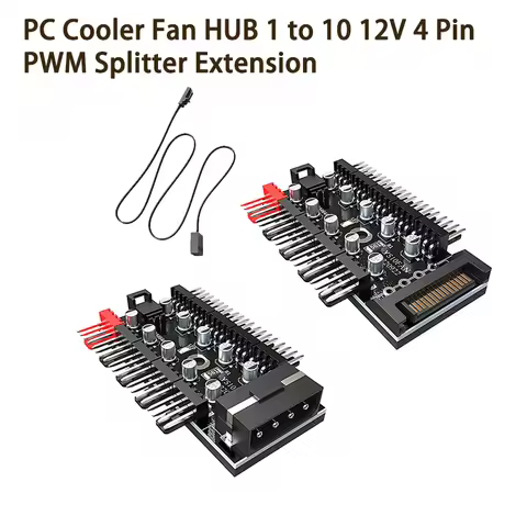 1 to 10 HUB SATA/4PIN PC CPU Cooler Fan HUB PWM Splitter Cooling Fan Hub PWM Controller Adapter
