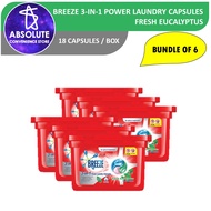 [Bundle of 6] Breeze 3-in-1 Power Laundry Capsules - 18 pod
