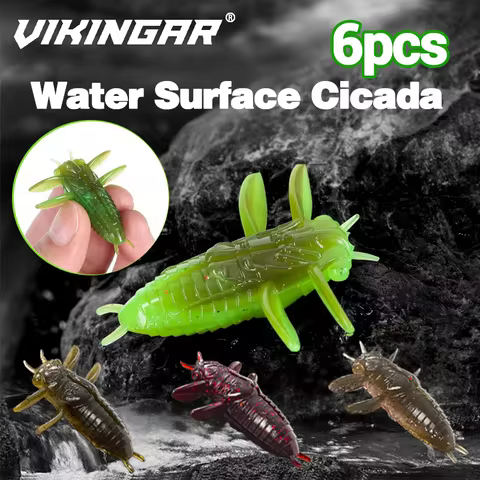 VIKIHNGAR New Floating Cicada Chrysalis Bionic Worm Super Large 4mm/6pcs Fishing Lure Bait Soft Fish