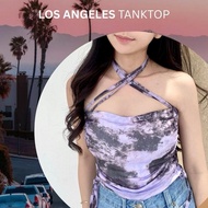 LOS ANGELES Tanktop - Purple Halter Neck Tie Dye Beach Holiday Crop Tank Top Serut Wanita
