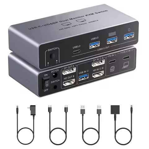 HDM DP KVM Switch 2 Monitor 2 Computer 8K@60Hz 4K@60Hz, USB C Switch Dual Monitor for Laptop/Desktop