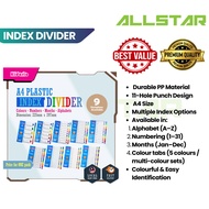 A4 KIDARIO 11 HOLES PP PLASTIC INDEX DIVIDER SUITABLE FOR RING FILE / COLOURS / MONTHS / ALPHABET / 