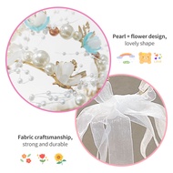 LAKOE Flower Crown Headband Kids Girl Lace Pengantin Crown Pearl Ribbon Crown Sweet Kids Flower Hair