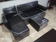 L shape black leather sofa set uratex foam