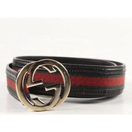 GUCCI Original Authentic Vintage Red Green Leather Border Belt with Golden GG Logo Buckle Japan