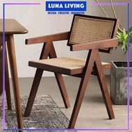 Nordic Solid Wood Rattan Chair / Nordic Style Armed Rattan Chair