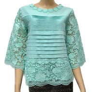 เสื้อลินินคอปาดแต่งลูกไม้คอตตอนนิ่ม อก 38" 40" 42" 44" 46" 48" 50" อินกะออย In Ka Oil สีม่วง/ทอง/ดำ/
