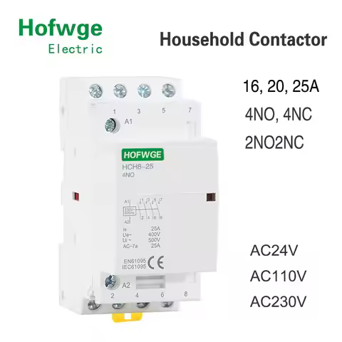 HCH8-25 Modular Contactor 4P 16A 20A 25A 4NO 4NC or 2NO2NC 24V 110V 220V Automatic Household Contact