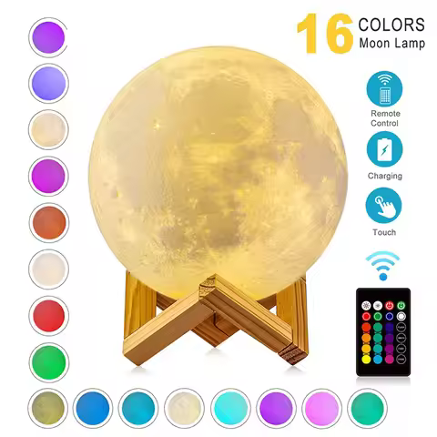 ZK20 LED Night Light 3D Print Moon Lamp Rechargeable Color Change 3D Light Touch Moon Lamp Children'