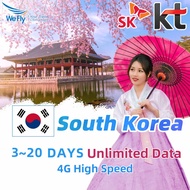 Wefly Korea Sim Card Unlimited data 3-20 days 4G LTE High Speed SK KT