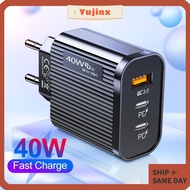 YUJINX Phone Charger, ABS 40w Type C Charger, Portable 3Ports USB Wall Power Adapter Phone