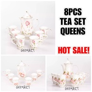 🔥HOT SALE 8PCS QUEENS TEA SET ALA VANTAGE CORAK CORELLE INSPIRED DESIGN / SET JUG TEKO CAWAN MUG GLA