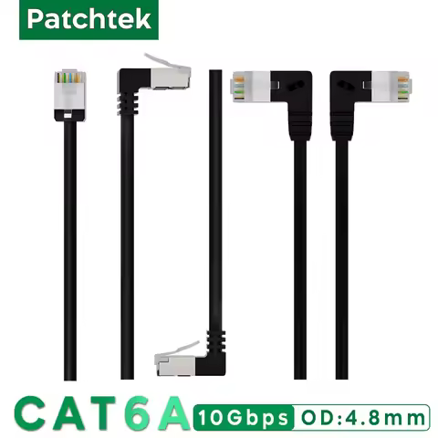 Patchtek Cat6A 90 Angle F/UTP Ethernet Cable Right/Left/Up/Down Slim Short Cable RJ45 internet for P