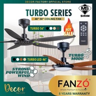 FANZO TURBO Series 46 56 INCH CEILING FAN with Light LED DC Motor Ceiling Fan Kipas Syiling Siling Kipas DEKA