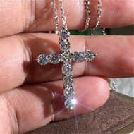 2024 2020 Fine Lab Diamond cz Cross Pendant Real 925 Sterling Silver Party Wedding Pendants Necklace