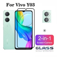 2 In 1 Vivo Y03 Tempered Glass Full Cover Screen Protector For Vivo Y03 Y17s Y36 4G 5G Glass Film + Camera Glass Film Protector
