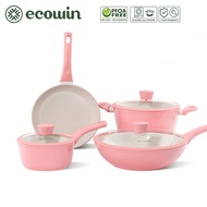 Ecowin 12pcs Pink Cearmic Cookware Set Non Stick Frying Pan Set Ceramic Cookware with Lid and Wooden