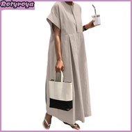 Summer Maxi Dress Loose Pleated O Neck Short Sleeves Pure Color Plus Size OL Commute Daily Wear Wome