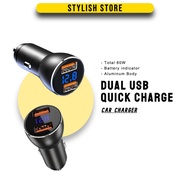 ZONBOY Dual USB Port 60W Quick Charge Fast Charging Car Charger Adapter Battery Kereta LED