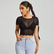 ผักกาดหอม Trim Sheer Mesh Crop Top ไม่มี Bra, Going Out Top
