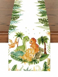 1條35*180cm熱帶叢林動物恐龍紋面紙桌布,完美裝飾生日和節日派對,桌巾