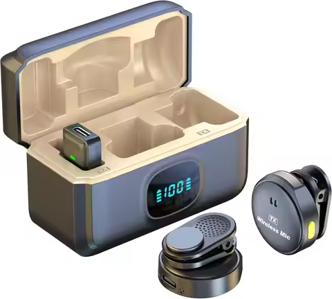 Wireless Microphone (2 TX + 1 RX + Charging Case), Wireless Lapel Mic with 48KHz/16Bit, Noise Cancel