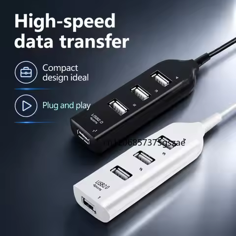 High-Speed Mini USB Splitter Hub 4-Port USB 2.0 Multi-Port with Power Adapter for Data Transfer
