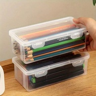 1pc/2pcs Large Capacity Transparent Storage Box, Desktop Pen, Pencil And Marker Holder Container Wit