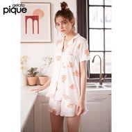 KEMEJA Gelato Pique Women's Pajama Set with Fruit Tea Motif - Short Sleeve Shirt Model, Super Soft a