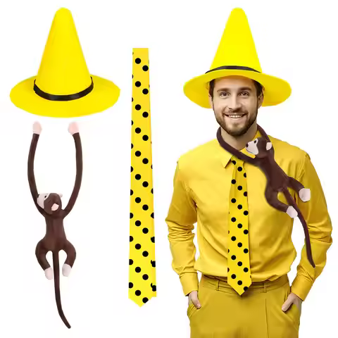 Cartoon Curious George Person in the Yellow Hat Ted Cosplay Costume Props Halloween Polka Dot Tie Ha