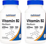 Nutricost Vitamin B2 (Riboflavin) 400mg, 120 Capsules (2 Bottles)
