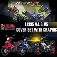 YAMAHA LC135 V4 V5 ORIGINAL BODY KIT WITH GRAPHIC / COVER SET WITH STRIPE SIAP TAMPAL/ 100% HLY