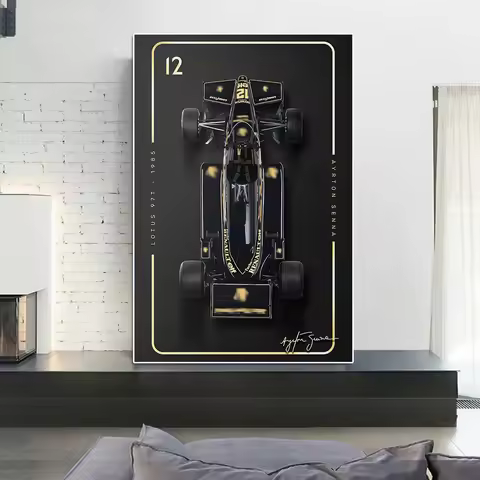 Formula Black And Gold Racing Poster Print Grand Prix Winner Senna Race Car Canvas Painting Club Wal